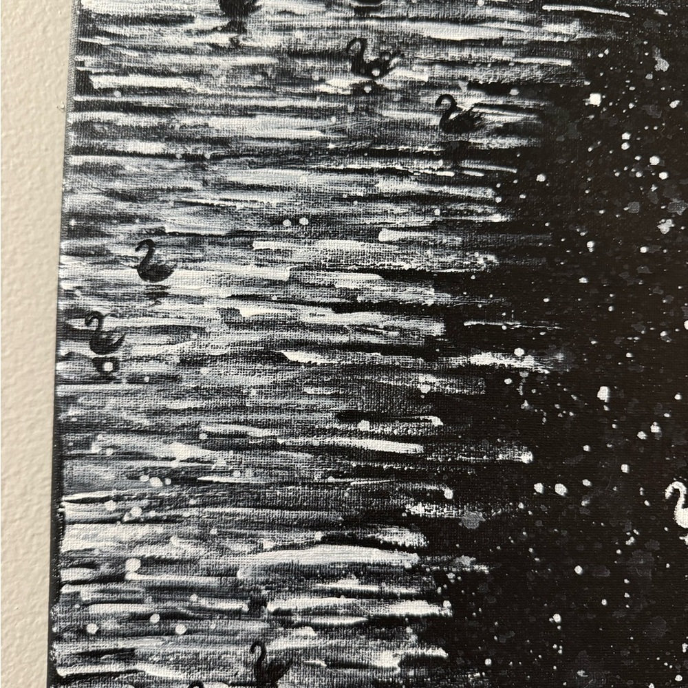 Swan Reflection Canvas Art - Black & White Acrylic - Picture 3 of 3